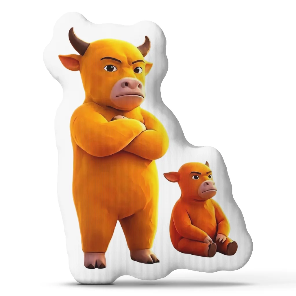 Cartoon Bull Plush Pillow Irregular Stuffed Animal Cushion with Angry Cow Character Decor Throw Pillow for Sofa Home Decor