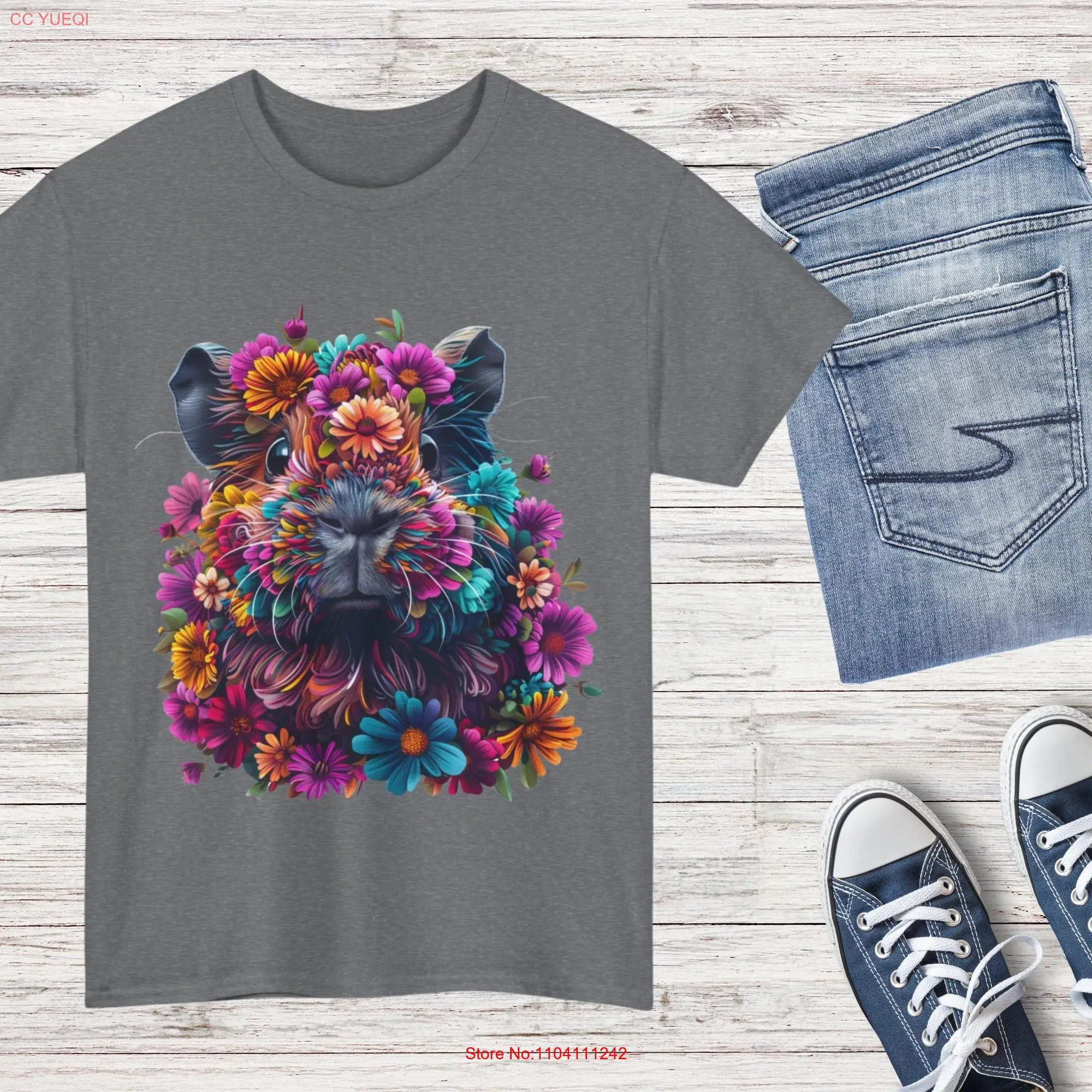 Floral Guinea Pig T Shirt Animal Lover Boho style Guines Pid tee Dog For long or short sleeves