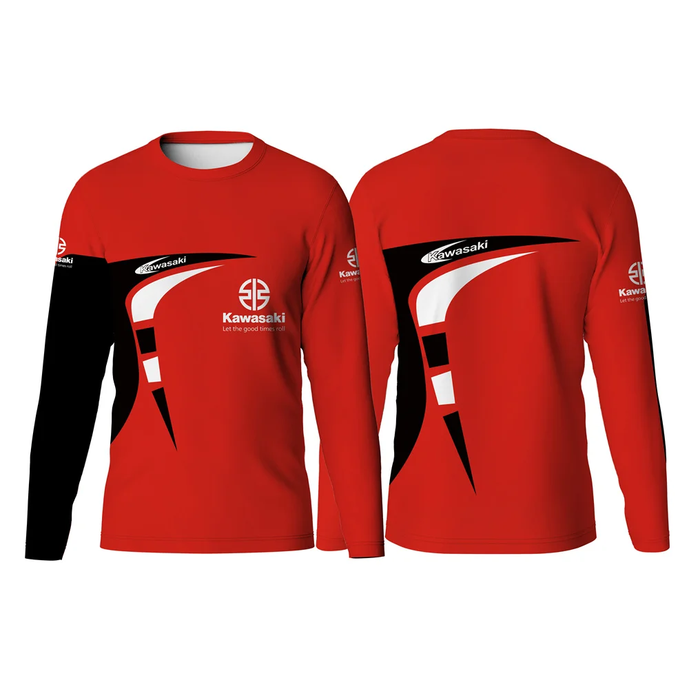 

Kawasaki мотоциклетная гоночная команда для мужчин и женщин футболка с круглым вырезом с длинным рукавом уличный стиль мото фанаты винтажные быстросохнущие топы для мотокросса