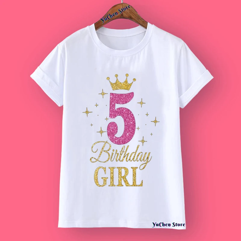 2022 New Kids Girls Summer Birthday T-shirts Short Sleeved T Shirt Size 1 2 3 4 5 6 7 8 9 10 Year Children Party Clothing Tops