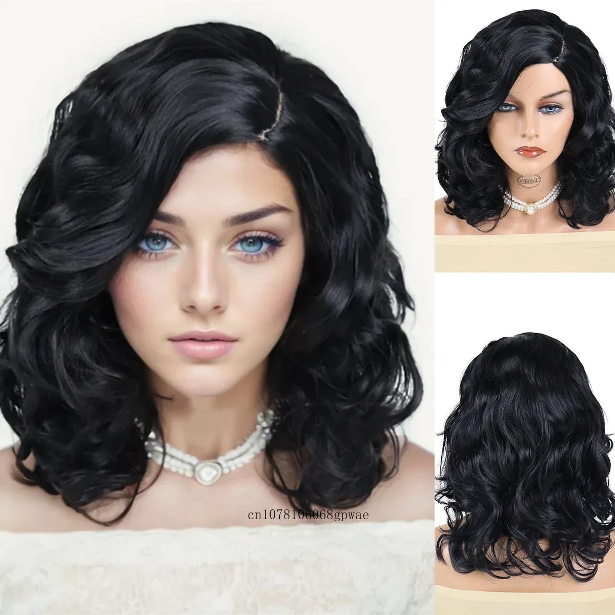 

Short Black Curly Synthetic Wig for Women Lady Fluffy Bob Wigs with Side Part Bangs Heat Resistant Daily Costume Cosplay Party