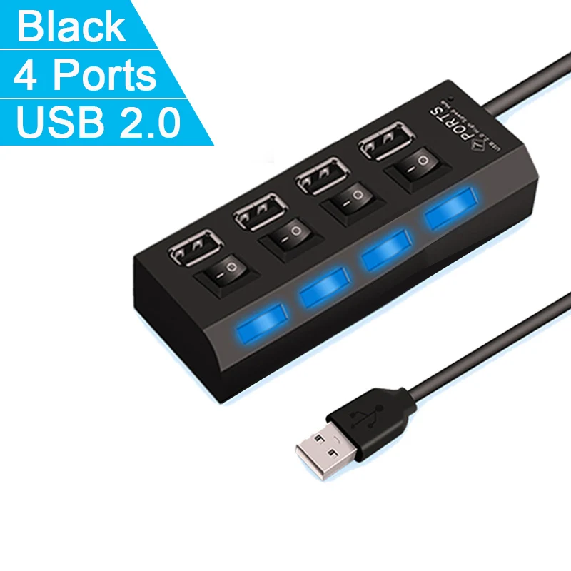 Hoge Snelheid 4/7 Poorten USB HUB 2.0 Adapter Expander Multi USB Splitter Meerdere Extender met LED Lamp Schakelaar voor PC Laptop
