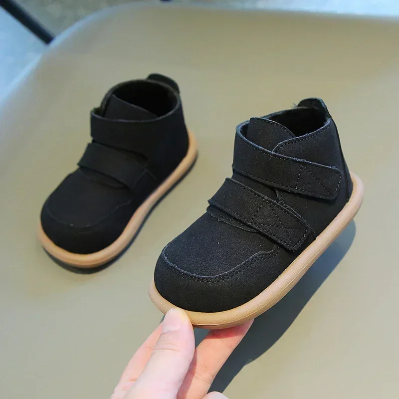 Chaussures décontractées pour enfants, bottes d'extérieur pour garçons et filles, bottes en peluche pour bébés, bottes de rinçage pour enfants, Oxford, daim, anti-brûlure, automne, hiver, 2024