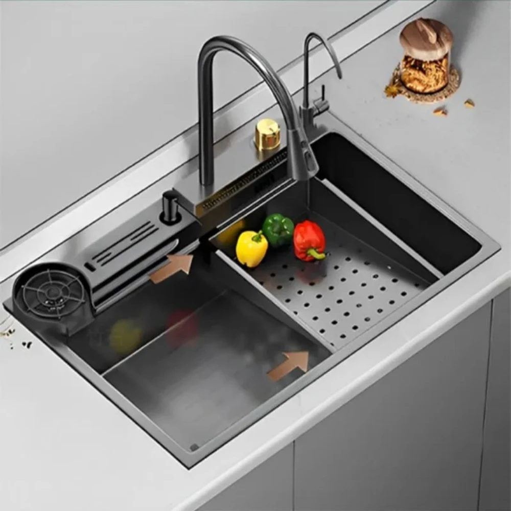 Multifunctional Sink Nanotechnology 60*45 Cm Knife Stand Shower Faucet Flying Rain Wash Washer Clean Faucet Stainless Steel Sink