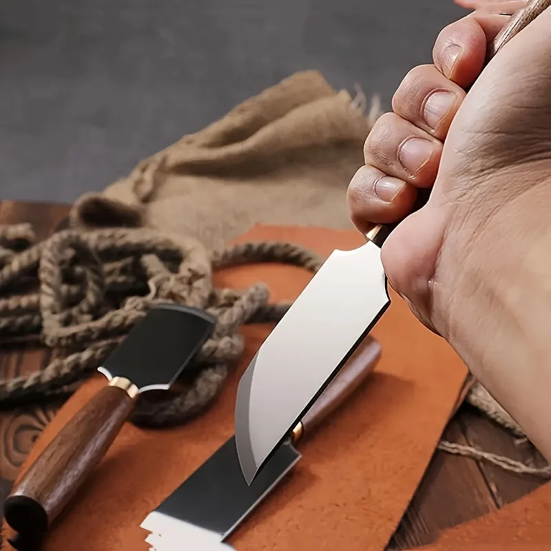 Leather Cutting Tools Straight Edge Beveled Edge Rounded Edge, Comfortable Grip Durable Wooden Handle, Precision Trimming and Th