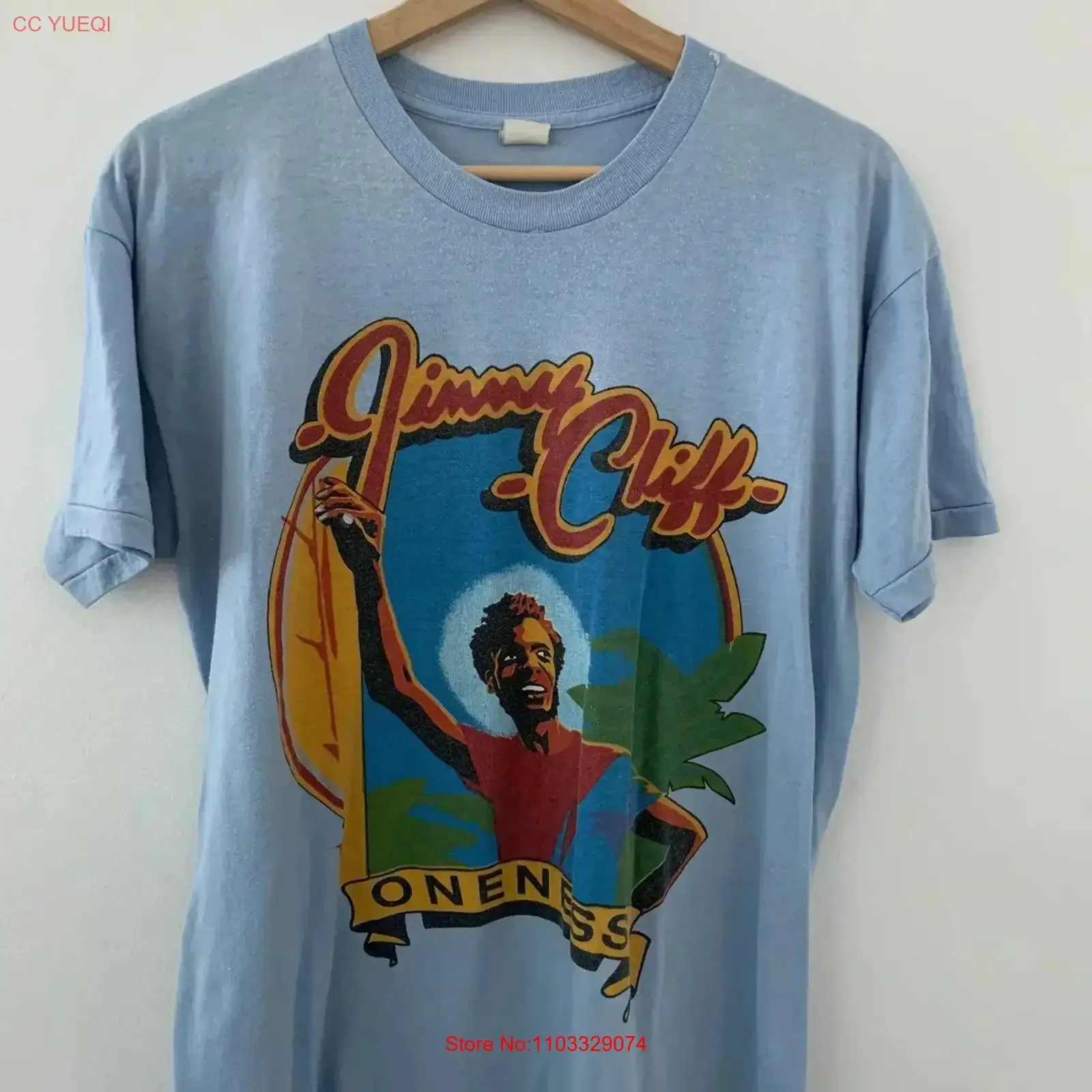 Camiseta Jimmy Cliff Oneness azul claro, talla S 5XL TR666, ropa de diseñador vintage lavada, gráfico suave y elegante