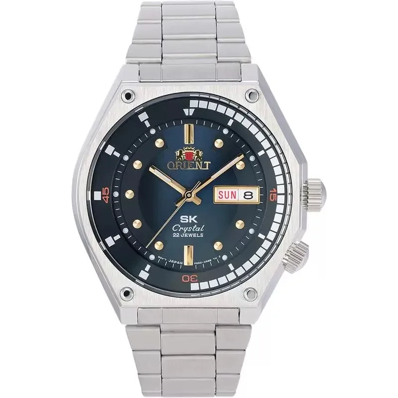 Orient RA-AA0B03L Orologio automatico da uomo 22J SK Crystal Steel Band Day-Date 200M Orologio da polso sportivo subacqueo retrò resistente all'acqua