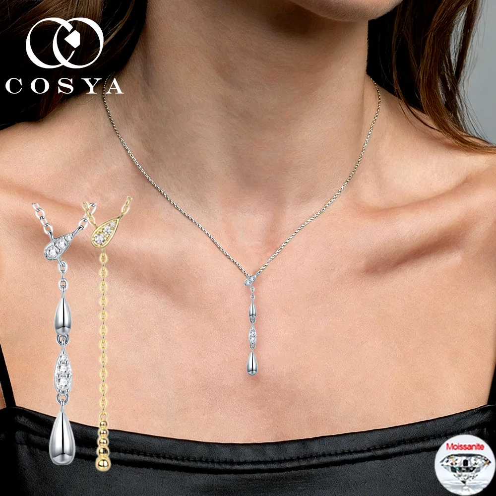 

COSYA полное муассанитовое бриллиантовое ожерелье с покрытием из золота 18 карат, серебро 925 пробы, минималистичный кулон в форме капли воды, шейная цепочка для женщин, ювелирные изделия