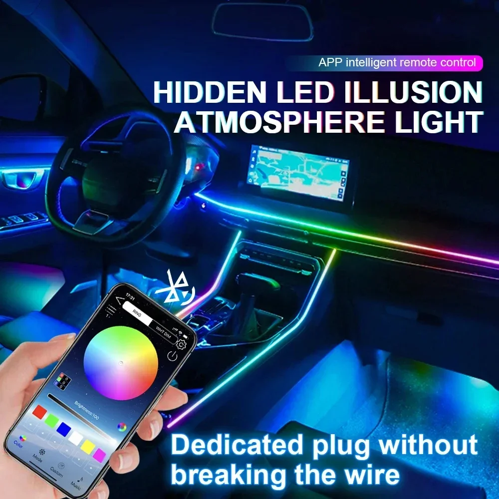 22 In 1 Full Color Neon Streamer Car Ambient Lights RGB 64 Universal LED Interior Hidden Acrylic Strip Symphony Atmosphere Lamp