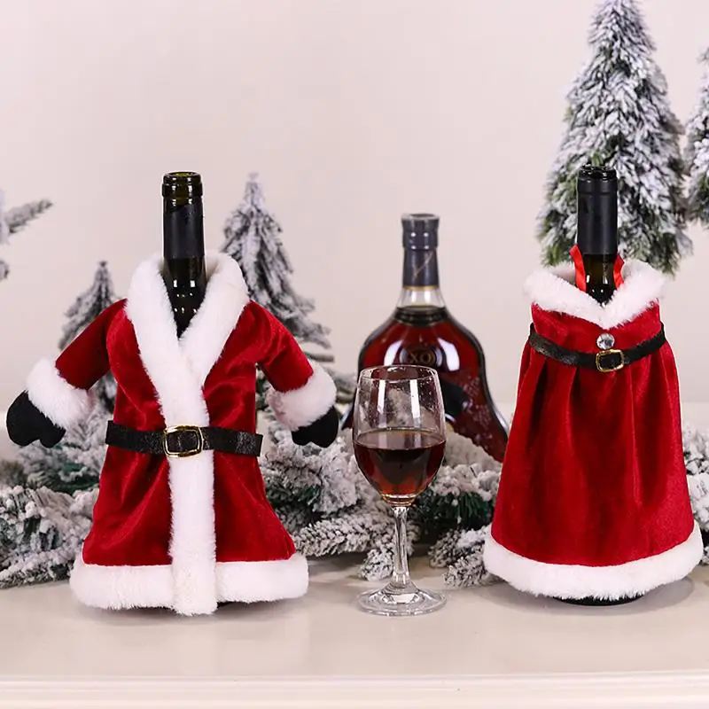 Samt-Weinflaschenhülle im Weihnachtsstil, niedliches Kleid-Design, Weihnachtsflaschenornament für Zuhause, Feiertagsparty, Esstischdekoration, Geschenk