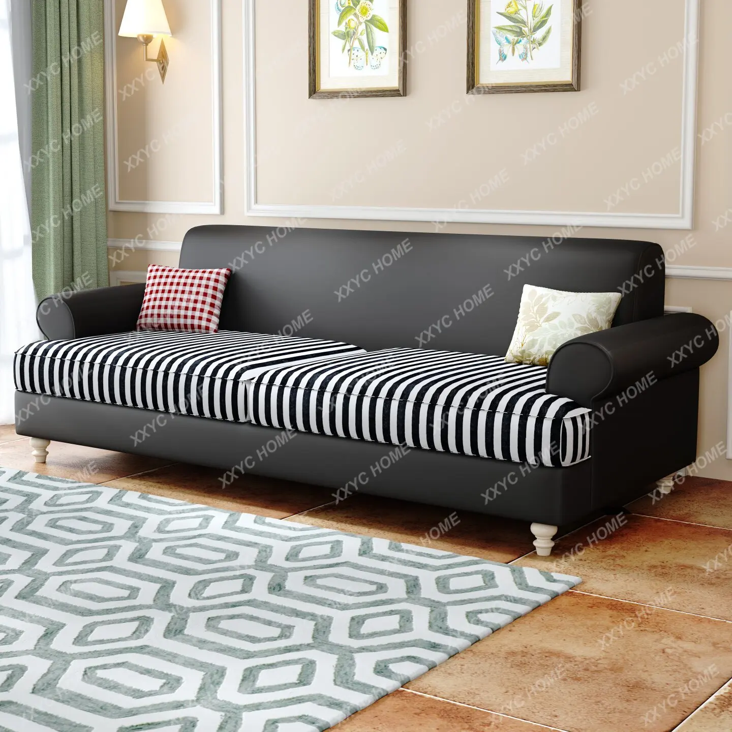 Pastoral fabric sofa three-person green cat scratching skin winter and summer dual-purpose removable and washable living room