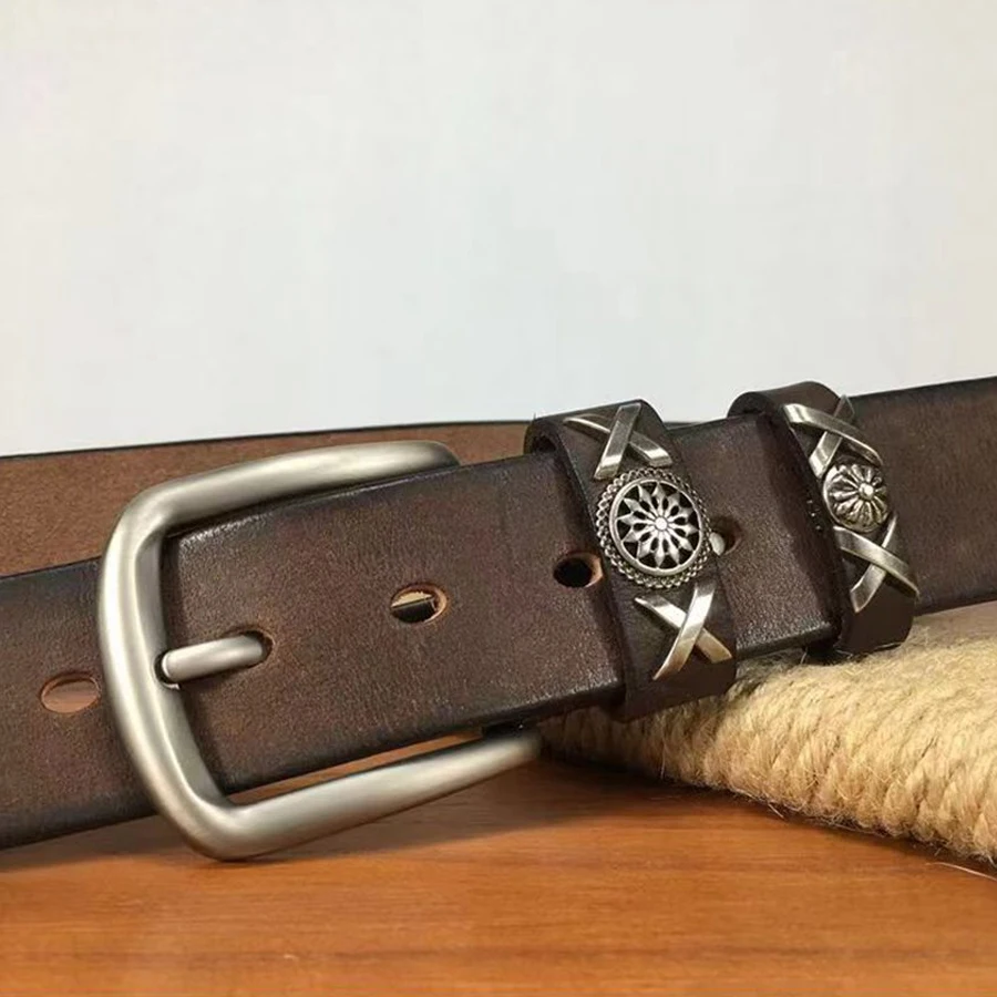 3.8CM Nieuwe Koreaanse versie Retro Fashion Trend Eerste Laag Cowhand Koperen Gesp Riem Heren Leren Casual Denim Riem