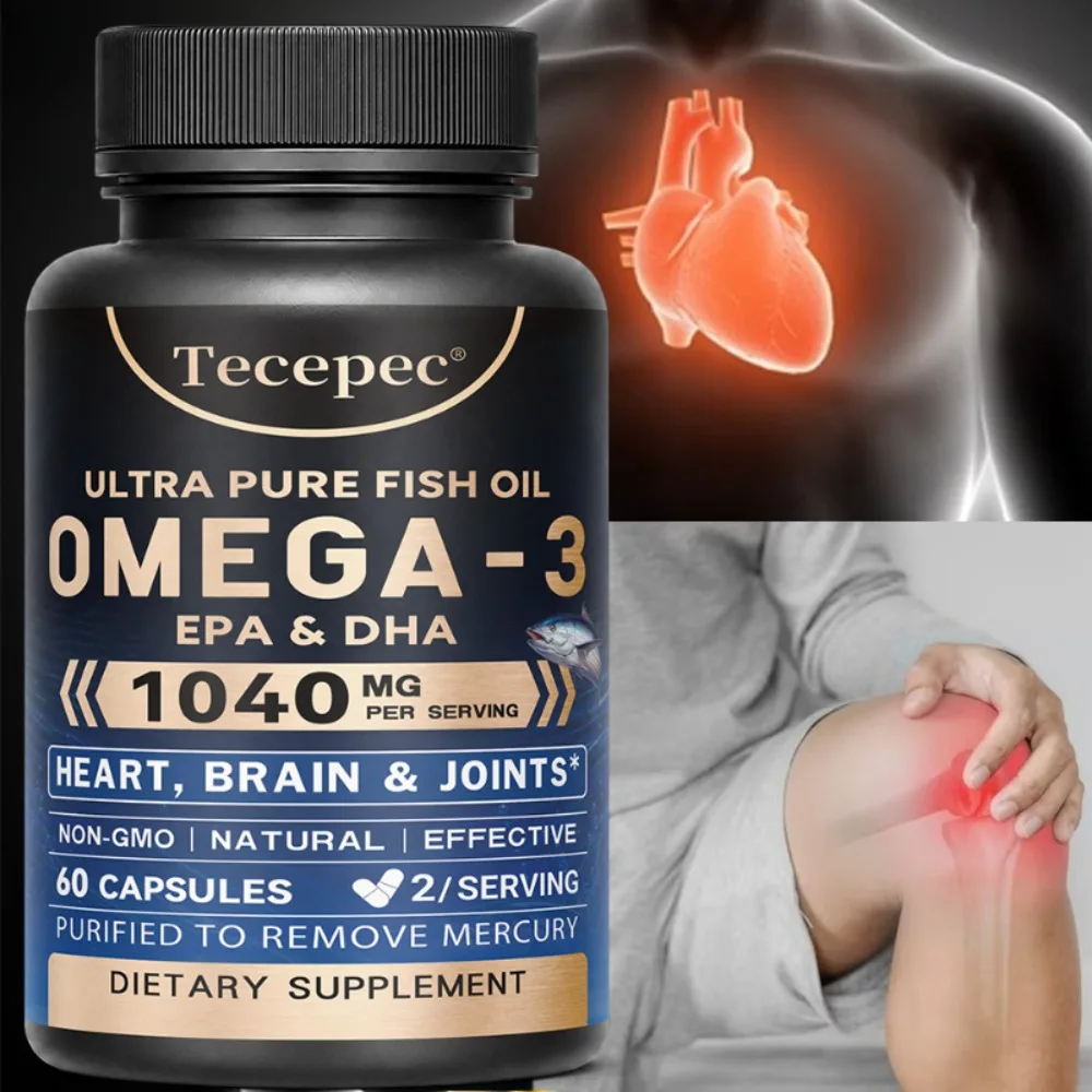 Omega 3 Fish Oil - Rich in DHA & EPA, for Brain & Nervous System, Skin and Hair Health, Antioxidants - Easy To Swallow