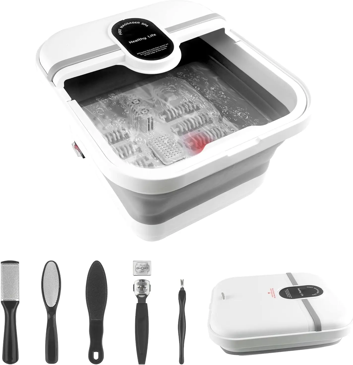 

Складная ванночка для ног с подогревом, пузырьками, таймером и контролем температуры для домашнего расслабления и снятия стресса