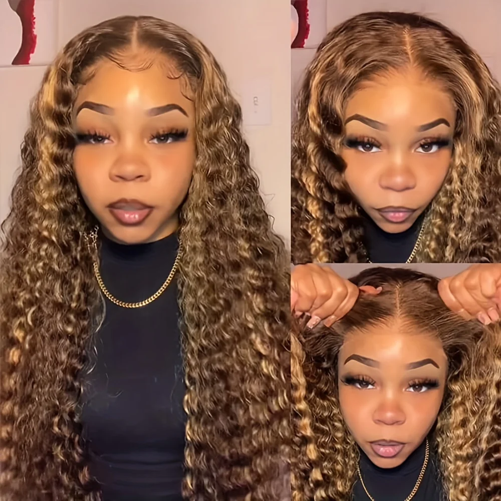 Highlight 5x5 Lace Front Wigs Human Hair 4/27 Ombre Deep Wave HD Transparent Lace Front Wigs 200% Density with Baby Hair