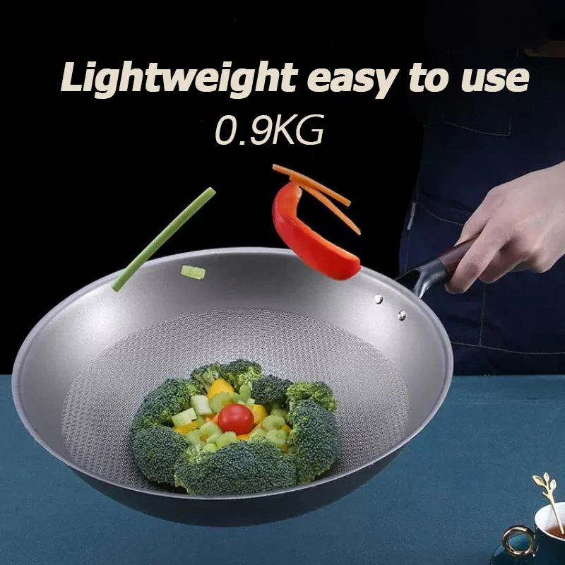 Ti-Yi Pure titanium wok honeycomb grain uncoated domestic light titanium wok for gas stove 32CM wok