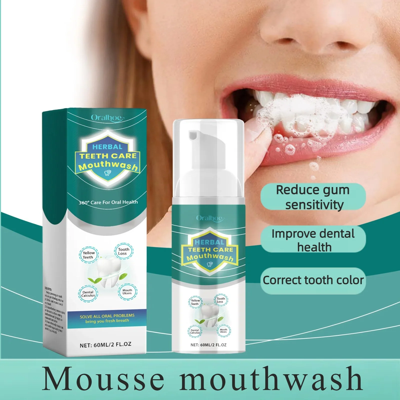 Teeth Cleaning Mousse Mouthwash Teeth Cleaning and Brightening Removing Yellow Stains Breath Freshener, Removing Bad Breath