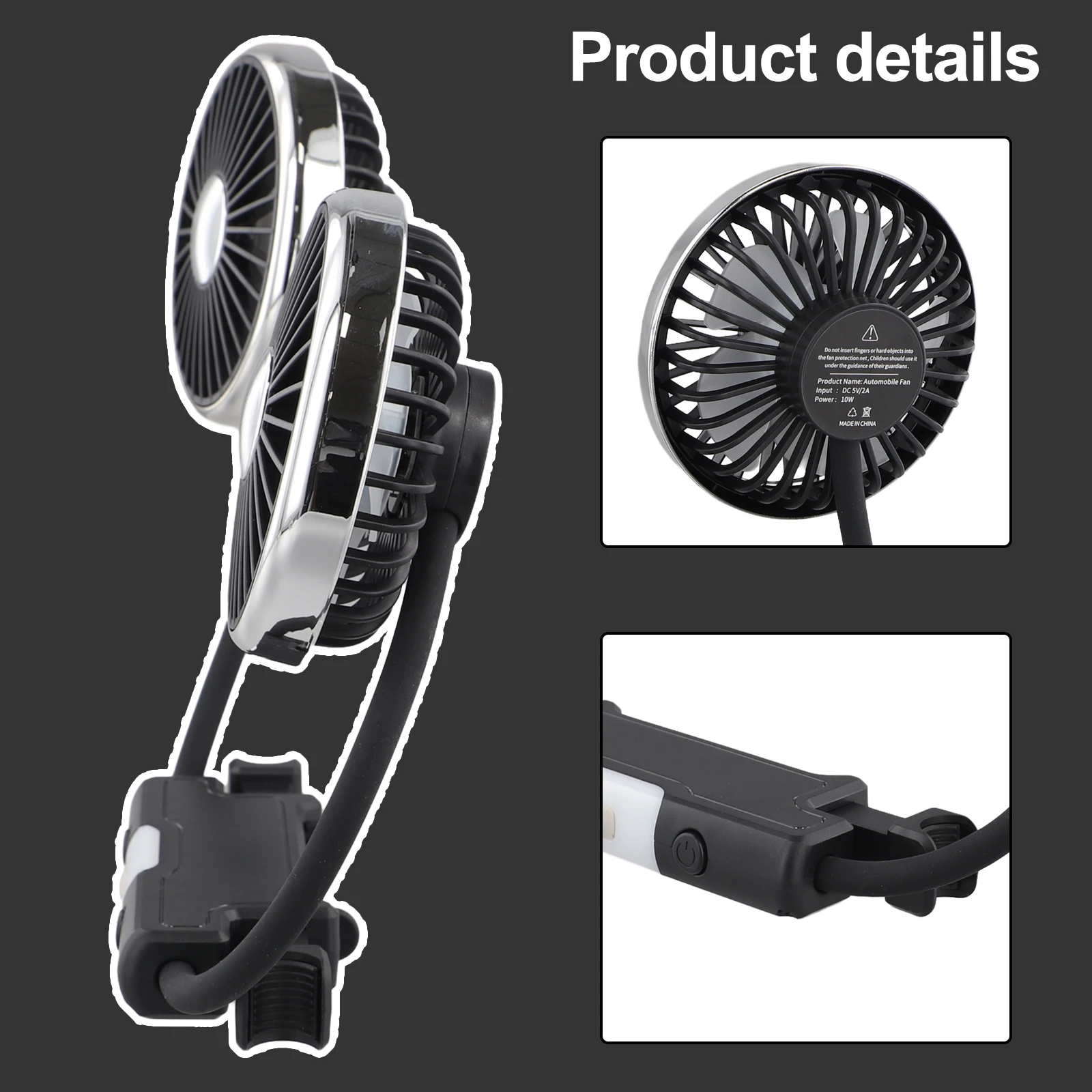 360° Car Fan Magnetic Fan Adjustable Car Rear Auto Cooling Fan Fan Cooling Car Fan Dual Head Auto Cooler Air Fan Car Accessorie