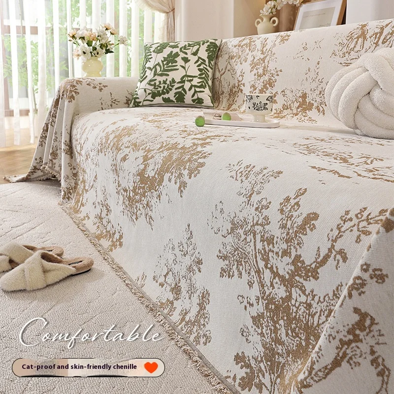 Floral Chenille Sofa Cover Reversible Non-Slip Luxury Sofa Protector for L-Shaped 2/3/4 Seater Living Room Throw