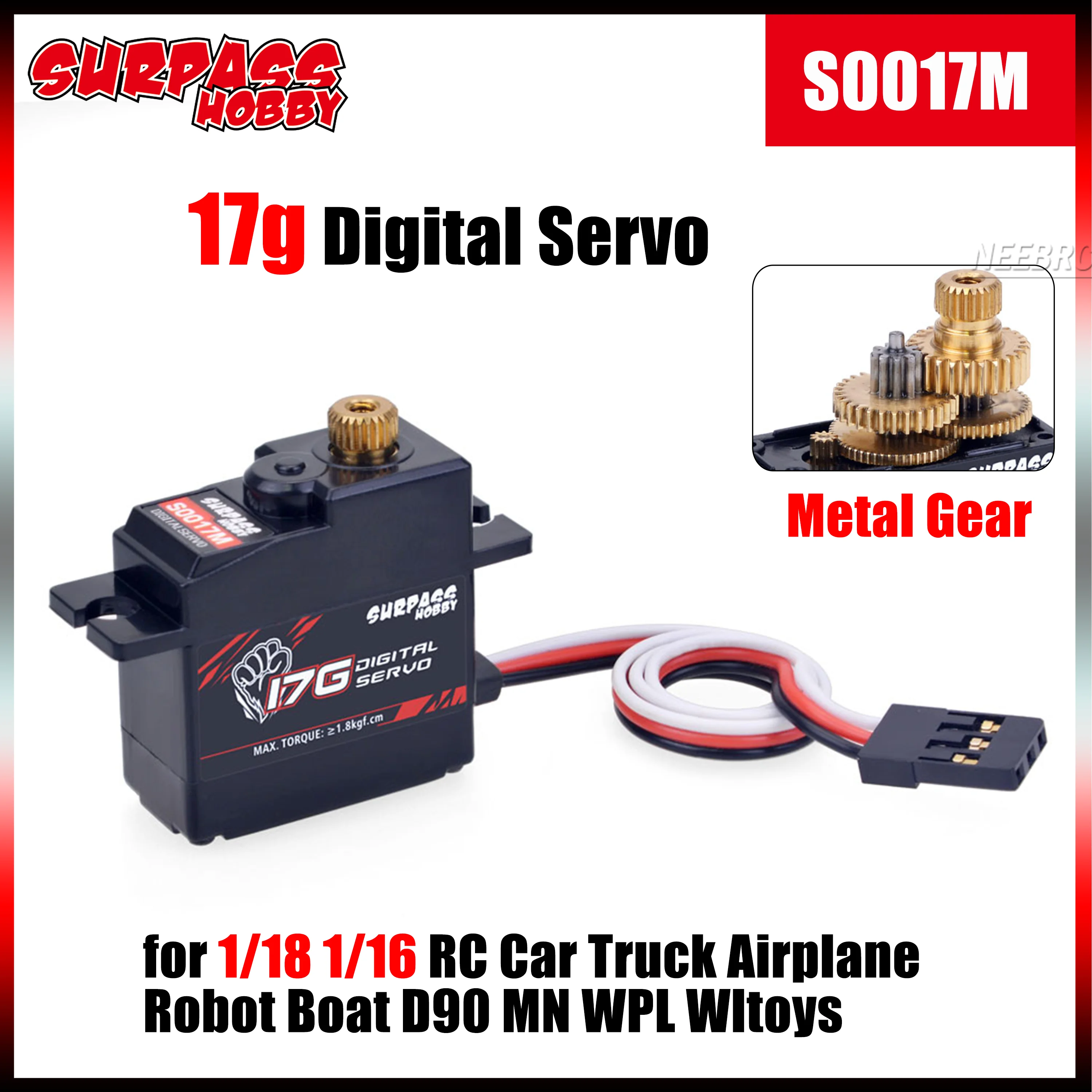 SURPASS HOBBY 17G Digital Servo Metallgetriebe 4,8V ~ 6V für 1/18 1/16 RC Auto LKW Fahrzeug Flugzeug Roboter Boot D90 MN WPL Wltoys