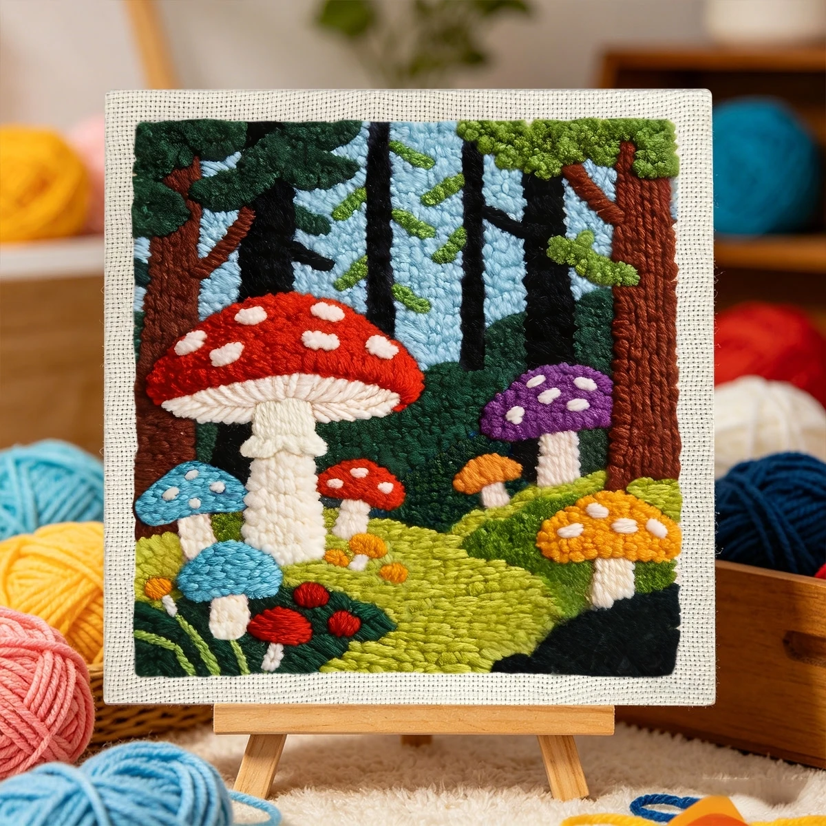 1 Set Waldpilze DIY-Stickerei-Set für Anfänger, Stickerei-Starter-Kit, Kreuzstich-Kunstgeschenk, Nadelarbeiten – Detail 2
