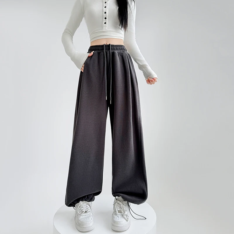 Pantaloni sportivi oversize in vita elastica per donna 2025 Pantaloni larghi primaverili in tinta unita Donna Studente Pantaloni larghi Hip Hop unisex