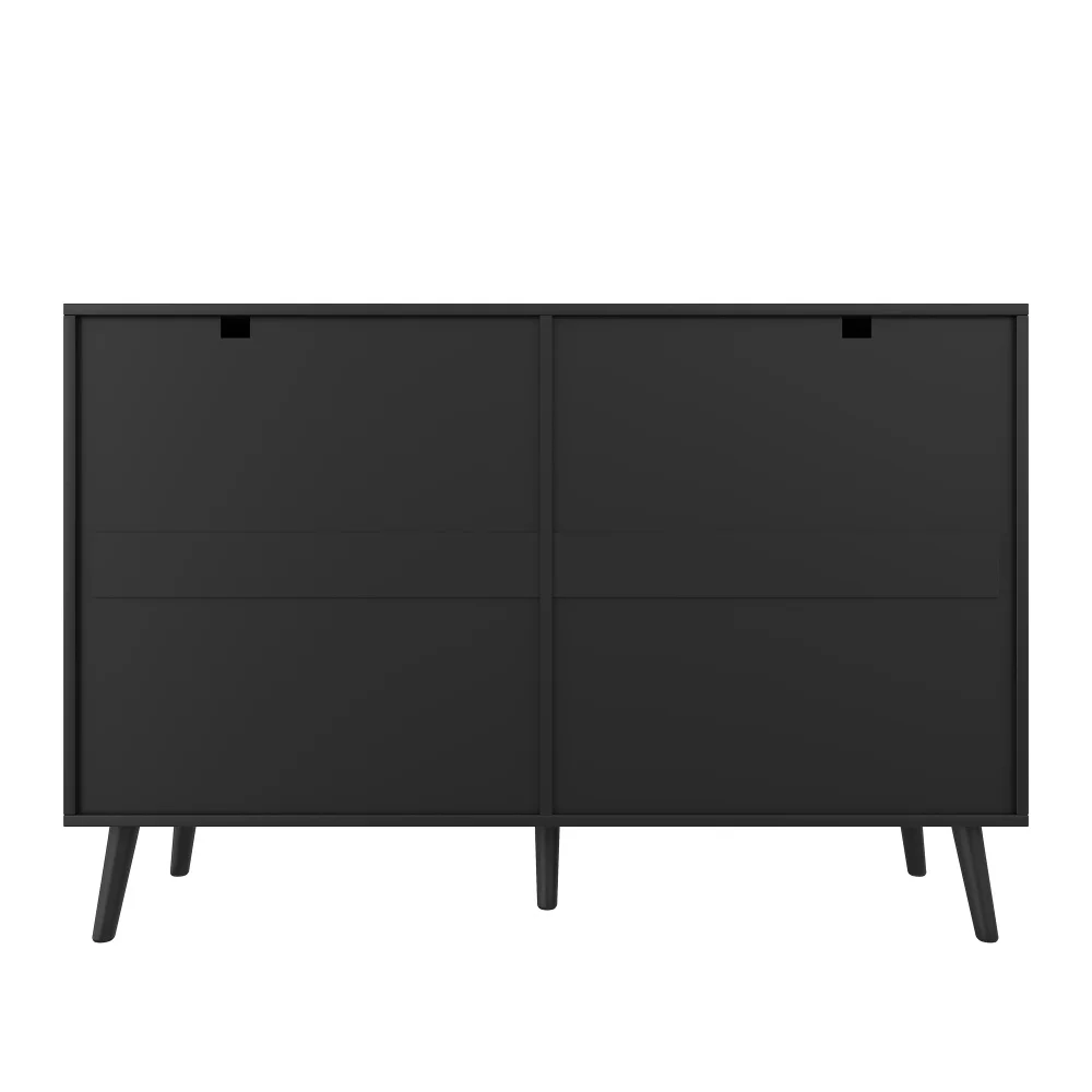 Das Sideboard und die Kommode von PINGGO zeichnen sich durch eine Kombination aus Schwarz- und Naturholztönen sowie durch erhabene Türen aus. – Detail 18