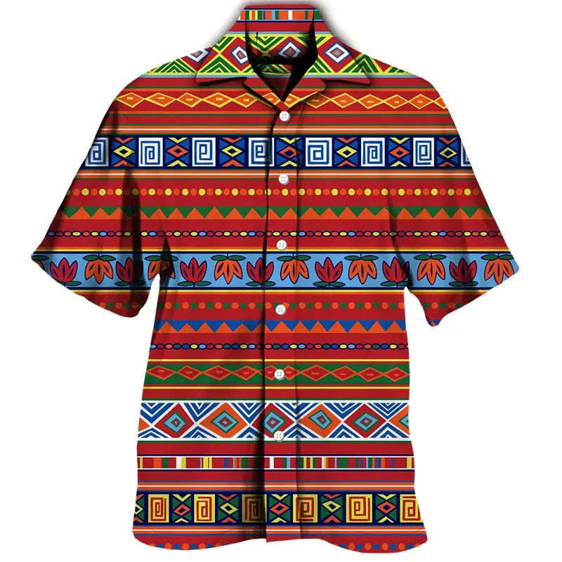 

Colourful Bohemia African Graphic Shirts For Men Clothing Fashion Mens Short Sleeve Casual Y2k Lapel Blouse Summer Beach Tops