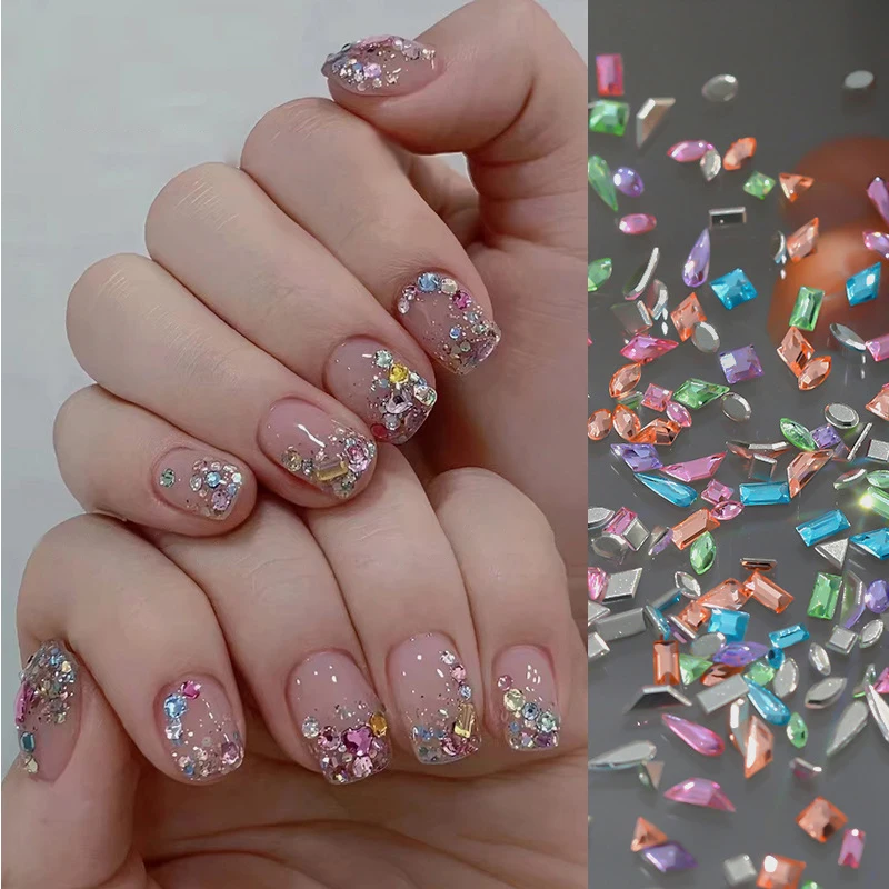 50Pcs Mini Size Nail Rhinestones Colorful High Sparking Flat Bottom Nail Crystal Stone Bowknot 3D Nail Decorations DIY Material