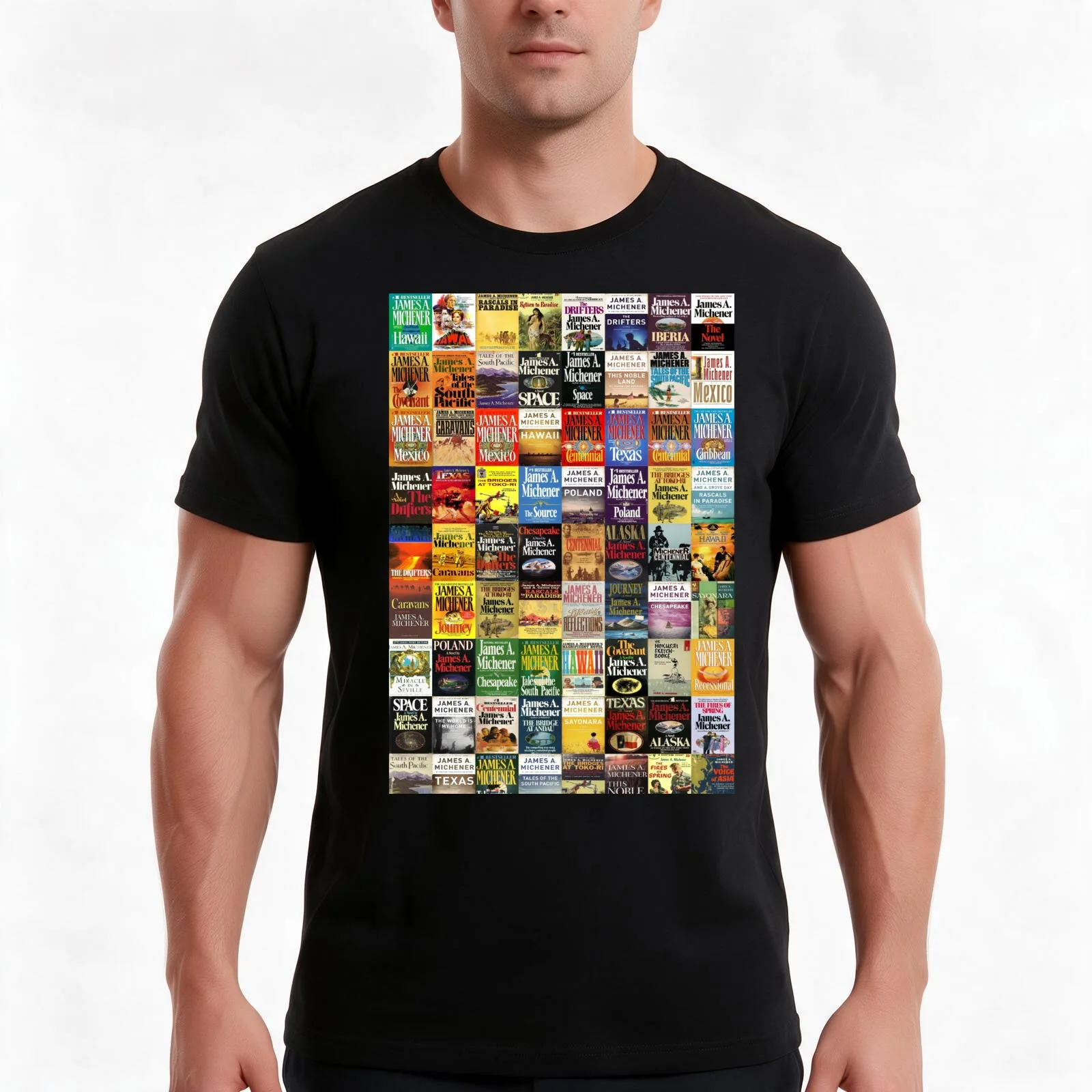 James Michener Books T-Shirt, Summer Casual Cotton Tee, Oversized Streetwear Tops, Vintage Graphic Print, Loose Fit Short Sleeve