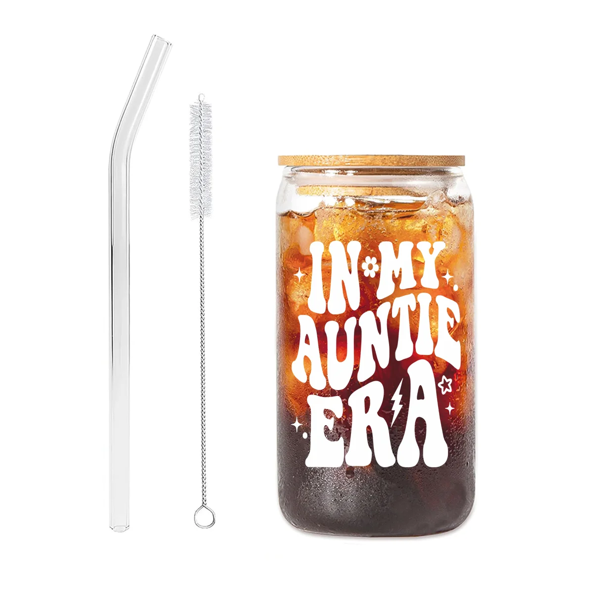 1 Set, 16-Unzen-Glasbecher-Set, einschließlich Strohhalm und Pinsel, süßes Tanten-Geschenk, Geburtstagsgeschenk für Tante, Glasbecher-Geschenk