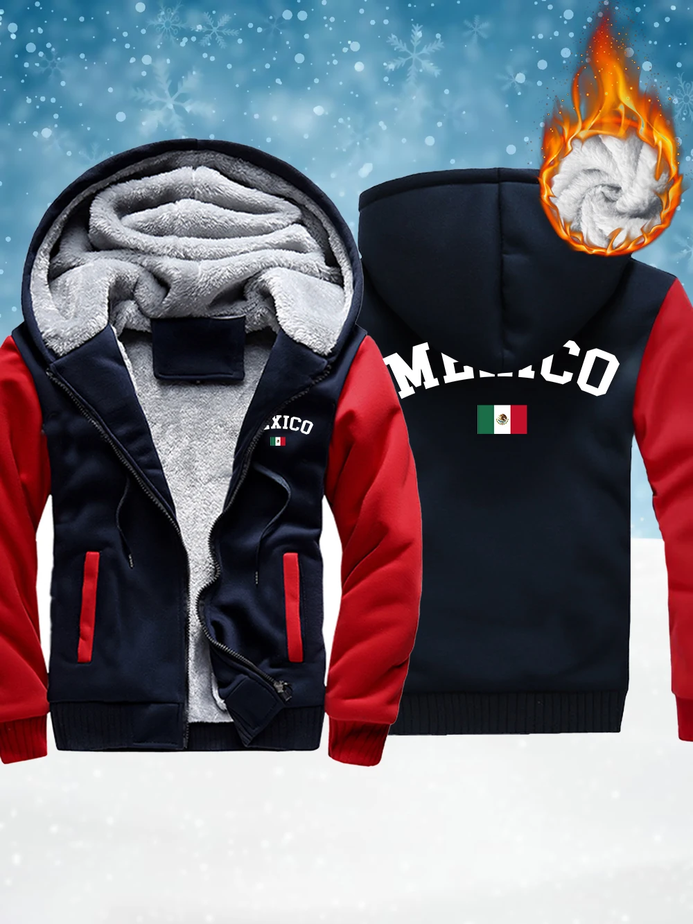 

Мужская утепленная верхняя одежда с принтом флага Мексики, зимние термопальто на молнии, флисовые теплые ветрозащитные куртки, удобная мужская одежда