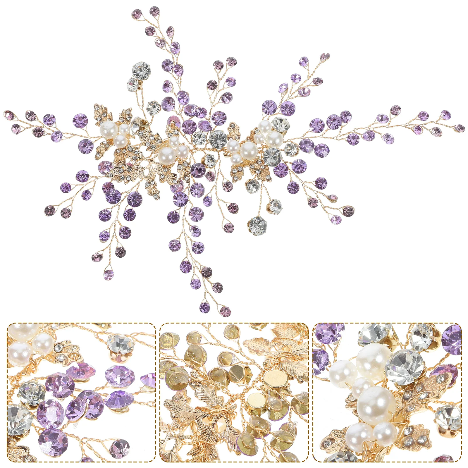 

Pearl Rhinestone Leaf Wedding Headpiece Bridal Hair Accessories Bride Hairpiece Elegant Decorative for Party Anniversary Prom