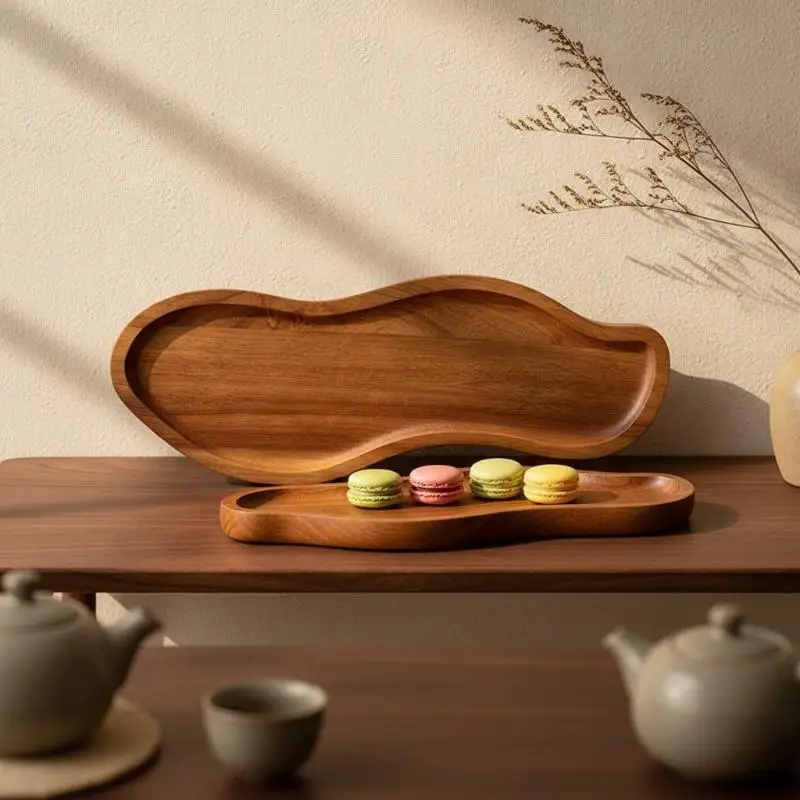 Hot Sale Solid Acacia Wood Sink Tray Multi Purpose Candle Holder Tray For Dressing Table Bathroom Home Small Decor