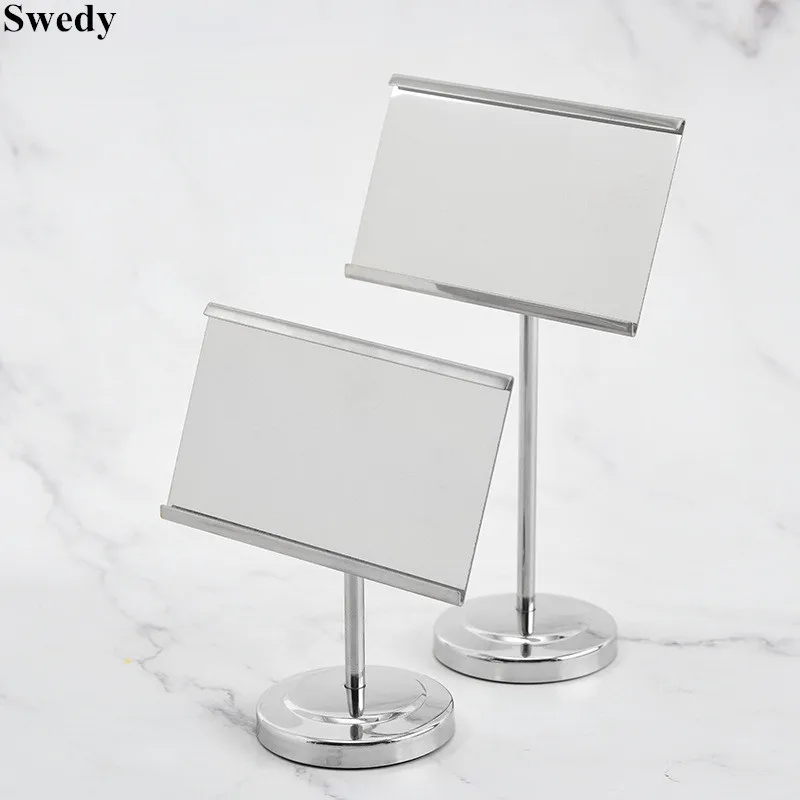 90x55mm Stainless Steel Small Price Label Card Holder Tags Table Number Place Card Holder Sign Holder Display Stand