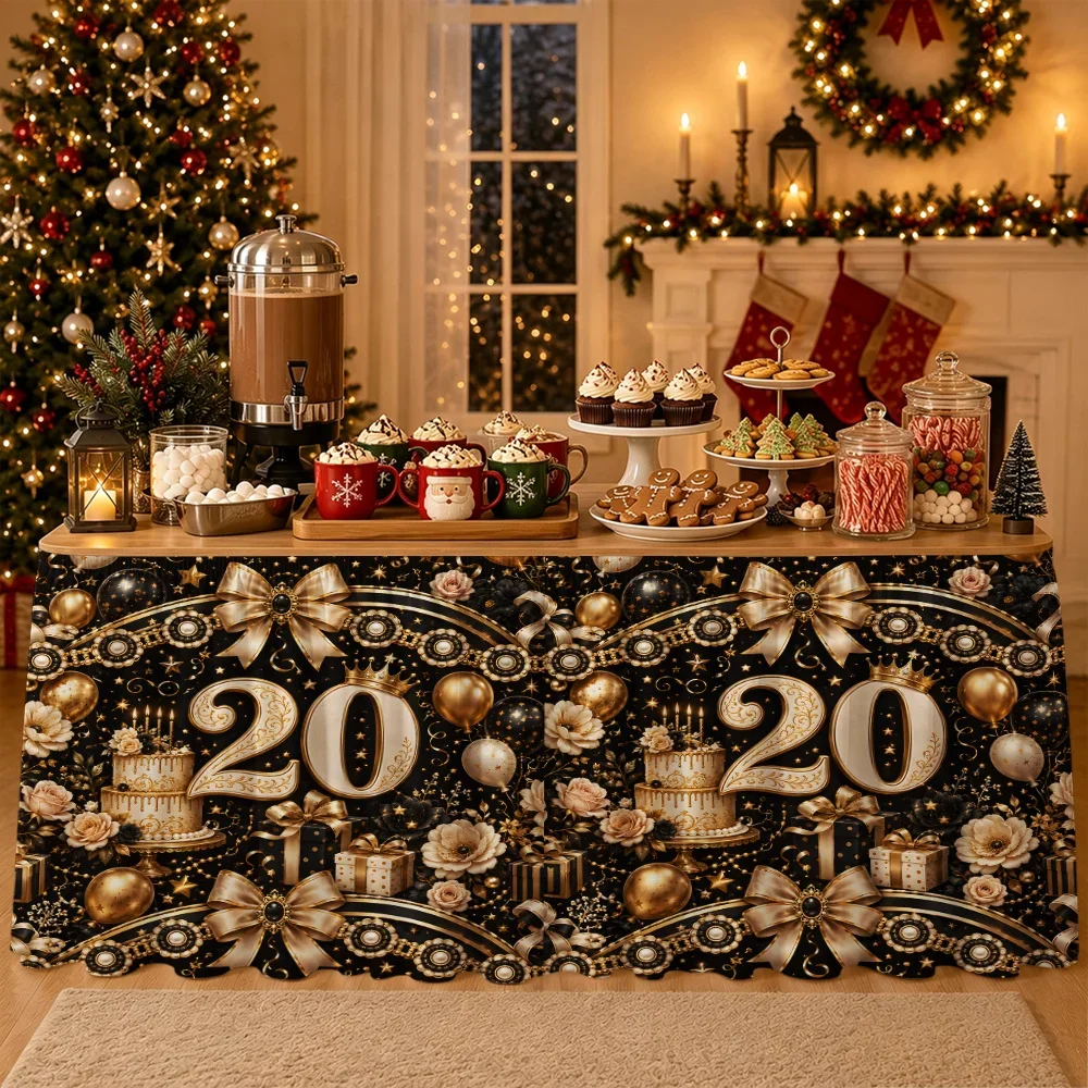20th birthday table dress, black and gold theme birthday party decoration, large number 20 banquet dessert