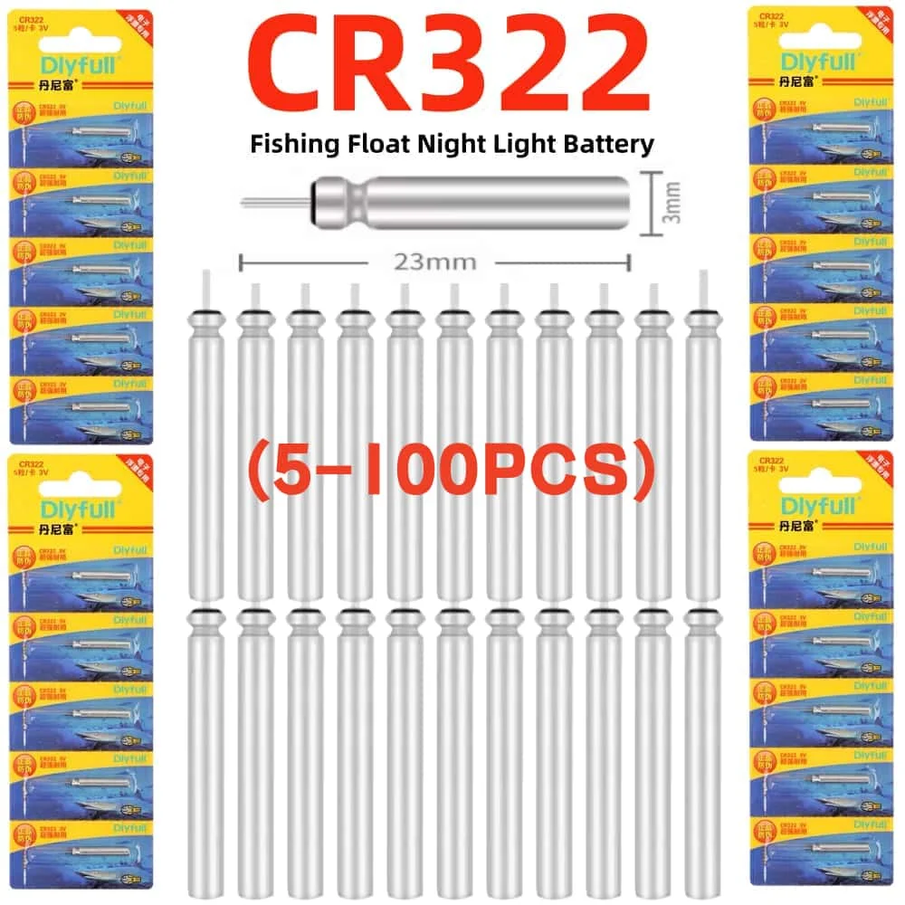 5-200PCS CR322 Fishing Float Battery 3V Long Lasting Luminous Light Battery for Night Fishing Electronic Floats Tackle