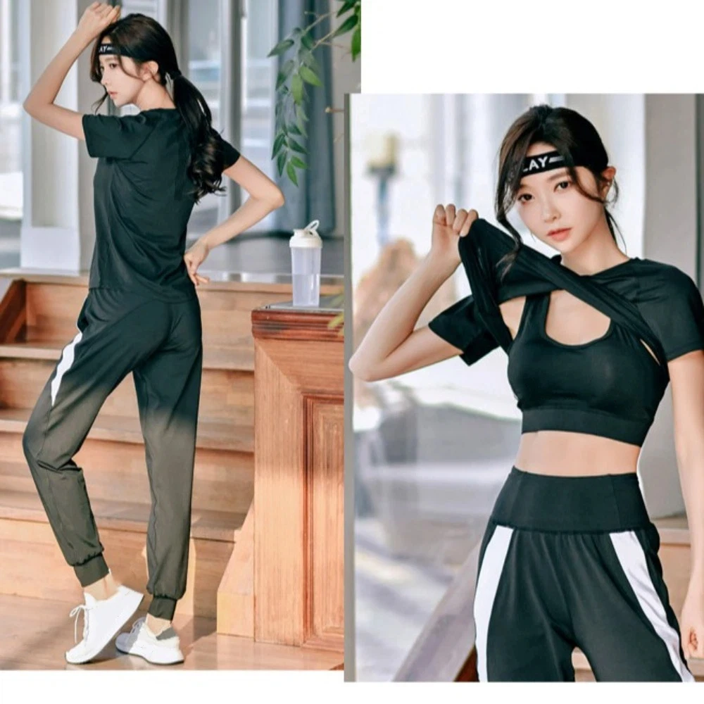 

Профессиональная женская спортивная футболка больших размеров, быстросохнущая свободная футболка с короткими рукавами для йоги, пуловер, черный укороченный топ для фитнеса, спортивный