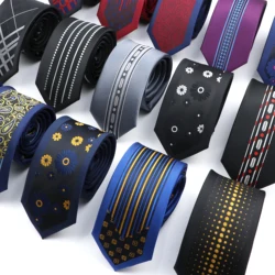 Fashion Mens Ties Skinny 6cm Red Blue Black Jacquard Luxurious Slim Striped Necktie For Men Party Business Tuxedo Accessory Gift
