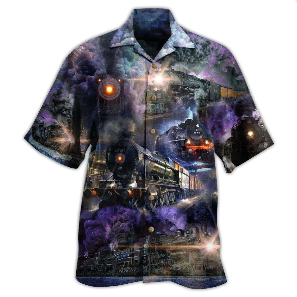 Hawaiian Men Shirt 3D Car Print Short Sleeve Blouse Summer Beach Vacation single Breasted Fashion Lapel Men\'s Clothing shirt