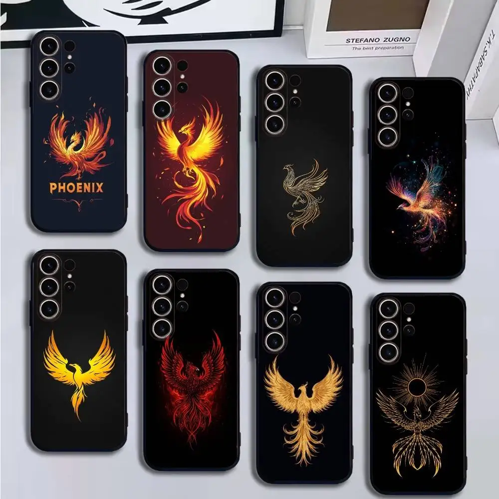 Funda de teléfono Phoenix Art para SamsungS25,24,21,22,23,30,Ultra,20,Plus,Fe,Lite,Note,10,9, funda negra suave