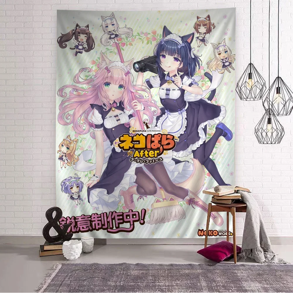 Cat Ear Maid Anime Tapestry Q Version Of The Cute Wall Decoration Bedroom Game Room Study Secondary Modern Style
