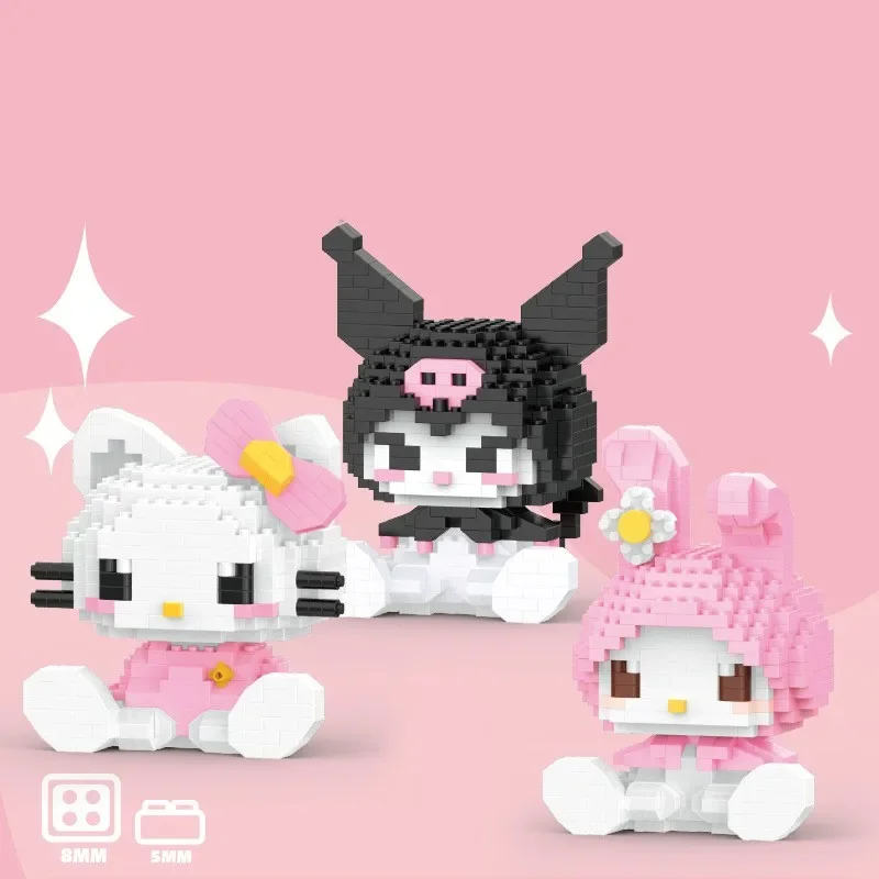 Hello Kitty Building Block Sanrio Anime Figure Kuromi Assembled Toys Decorative Ornament Model My Melody Children\'s Puzzle Gifts