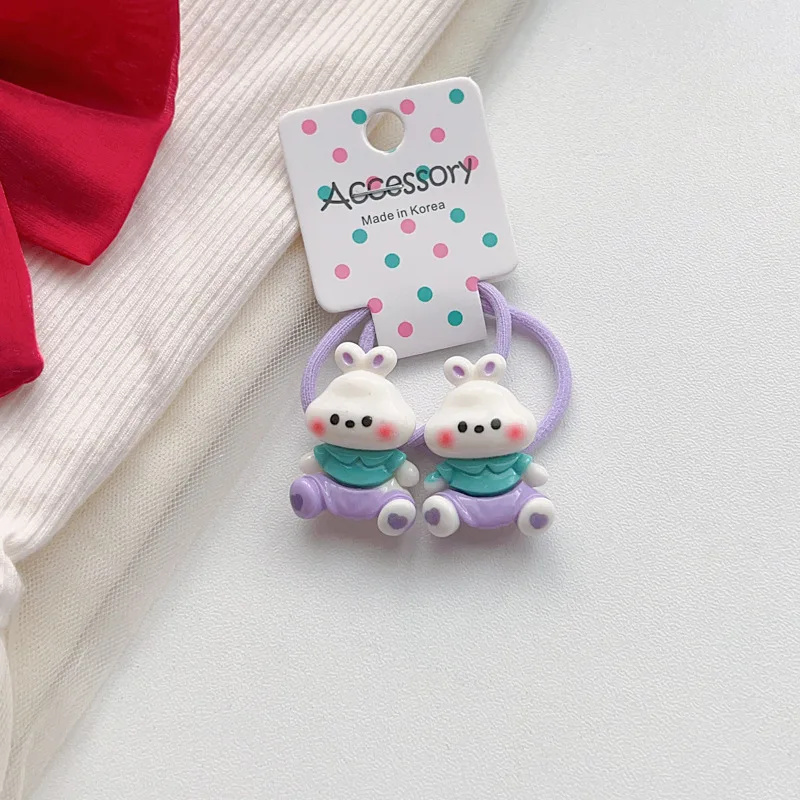 2PCS Bright Faced Frog Rabbit Girls Kids Elastic Hair Bands Cute Children Hair Ties Baby Headwear for Princess Hair Accessories