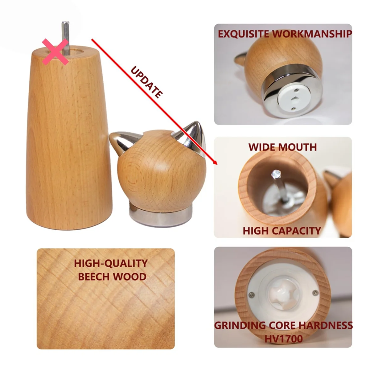 

2025+ Ручная мельница для перца и мельница для соли — деревянная регулируемая многоразовая мельница для перца с кошачьим дизайном, милый кухонный подарок с ручкой