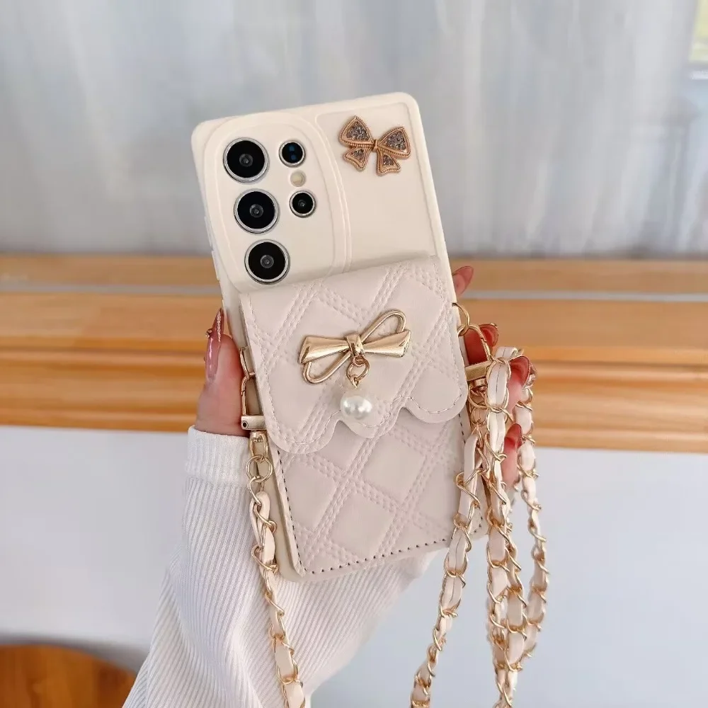 3D Bowknot Crossbody Card Holder Wallet Phone Case For Samsung Galaxy A17 A07 A56 A36 A26 A06 A55 A35 A25 A15 A05S A05 A54 A53