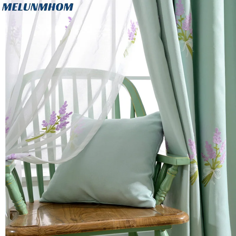 Pastoral Window Curtains for Kids Bedroom Children Embroidered Provence Sheer Curtains for Living Room Curtains for Kitchen