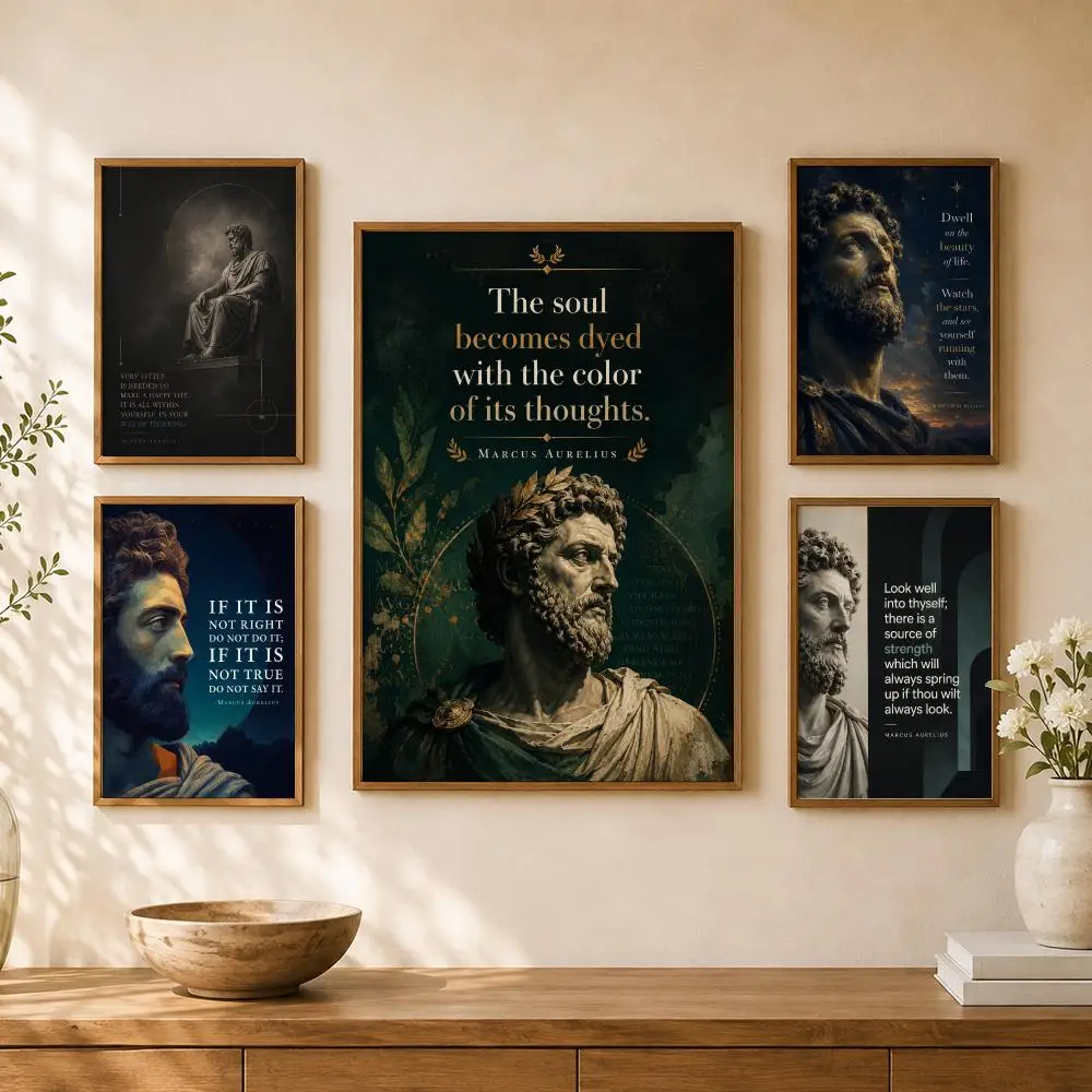 Stoic Philosophy Marcus Aurelius Roman Bust Motivational Quotes Poster Home Room Cafe Club Decor Aesthetic Art Wall Painting