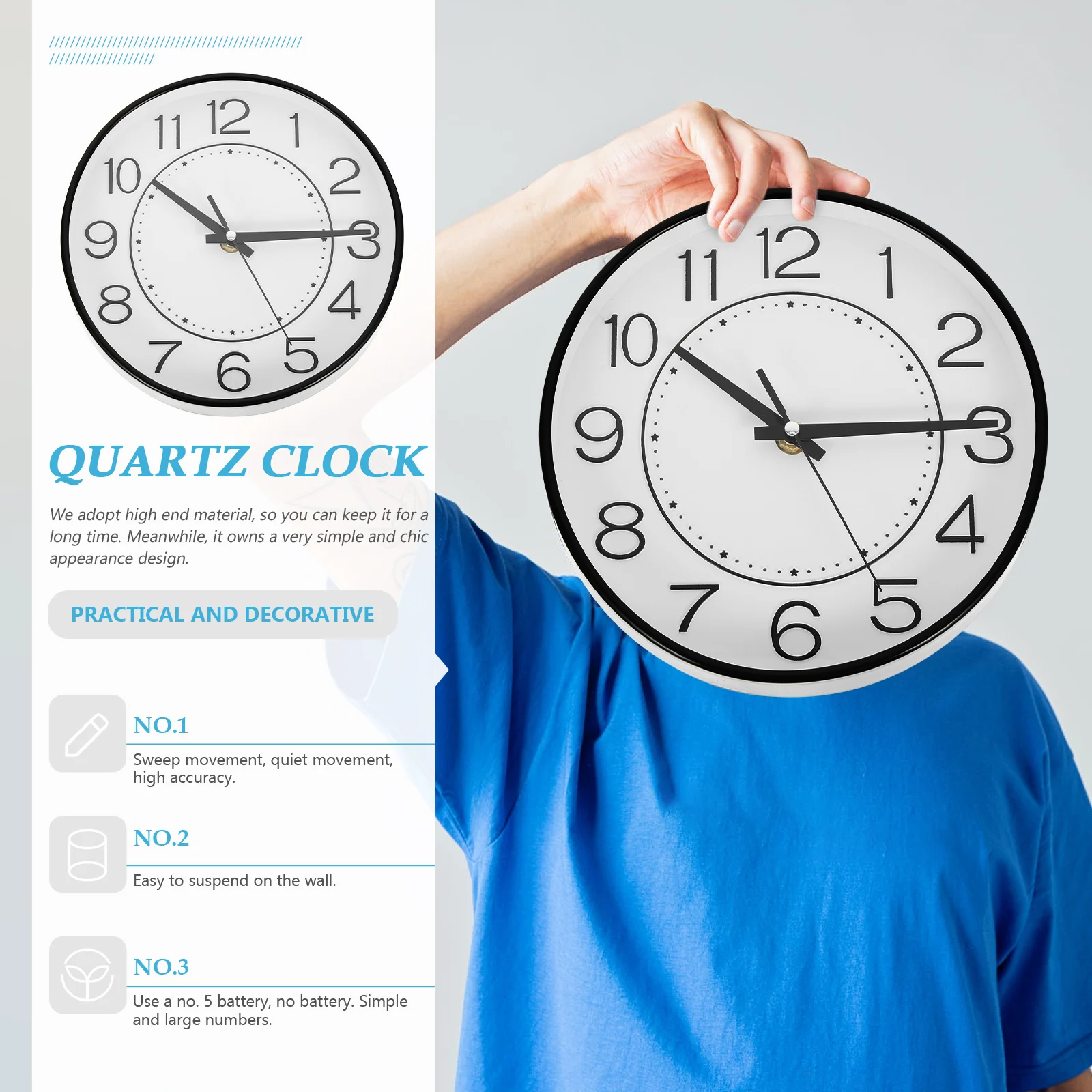 

Quartz Clock Wall Bedroom Decoration Clocks for Living Hanging Household Wall-mounted Plastic Decorative Mute