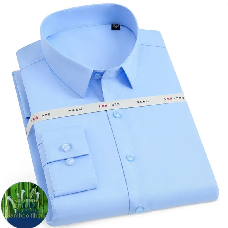 Men's Bamboo Fiber Shirts Fashion Spring Summer No-iron Care Free Slim Stretch White Blue Gray Office Formal  Plus Size 8XL 7XL